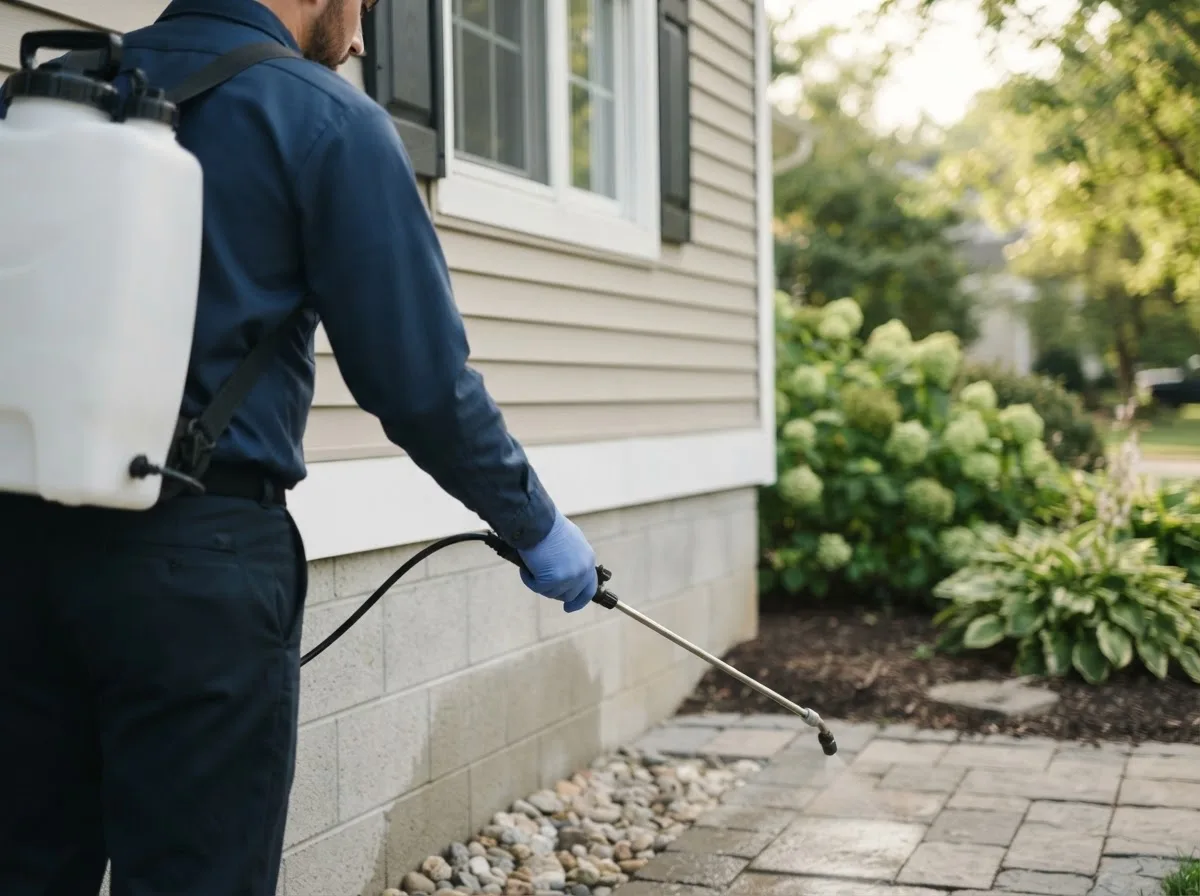 Pest control technician inspecting a home in Reklaw, TX